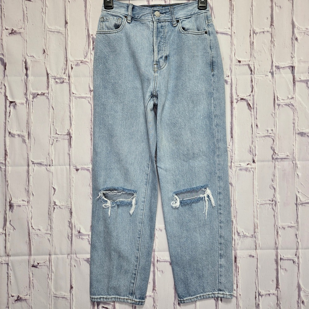 PacSun High Rise Straight Leg Distressed Light Wash Button Fly Jeans Size 24